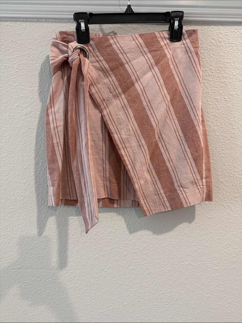 Free People Striped Pink Wrap Mini Skirt with Tie